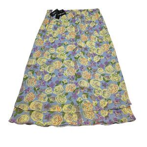Vintage Sag Harbor‎ Skirt Womens L Blue Chiffon Floral Geometric Reversible Maxi